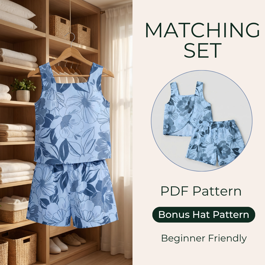 Matching Top and Shorts Set Sewing Pattern, Beginner Friendly, Sizes 1-12Y