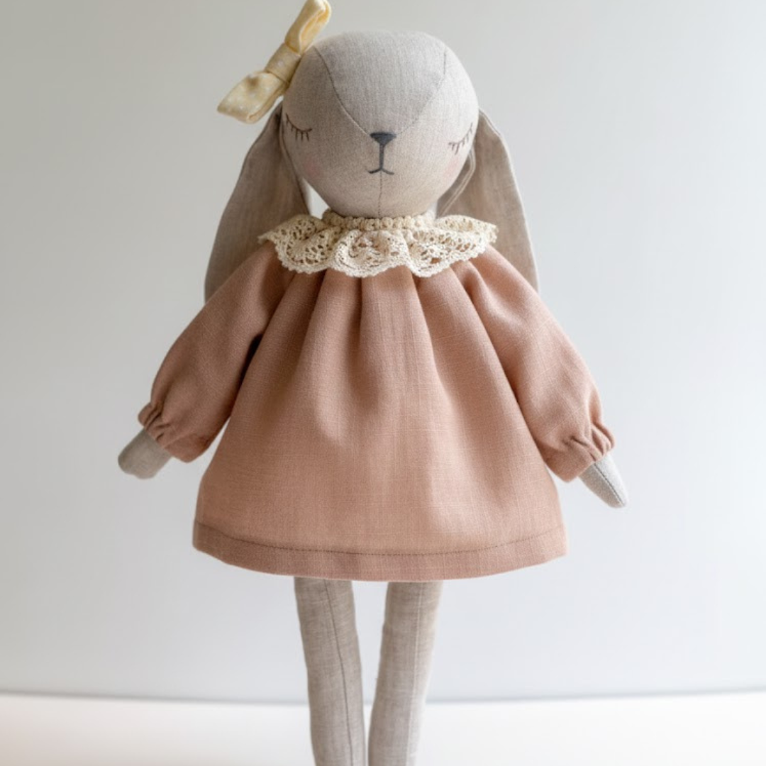 Bunny Doll Sewing Pattern, Includes Dress & Bow, Instant Download
