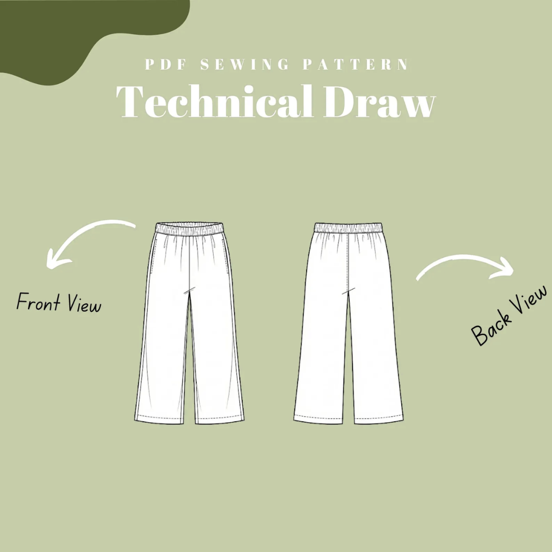 Children’s Wide Leg Pants Pattern, Elastic Waist, Pockets, PDF Sewing, Sizes 2Y to 12Y, Beginner Friendly