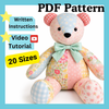 Memory Bear Sewing Pattern, Video Tutorial Included, 20 Sizes, Instant Download, Memories Forever