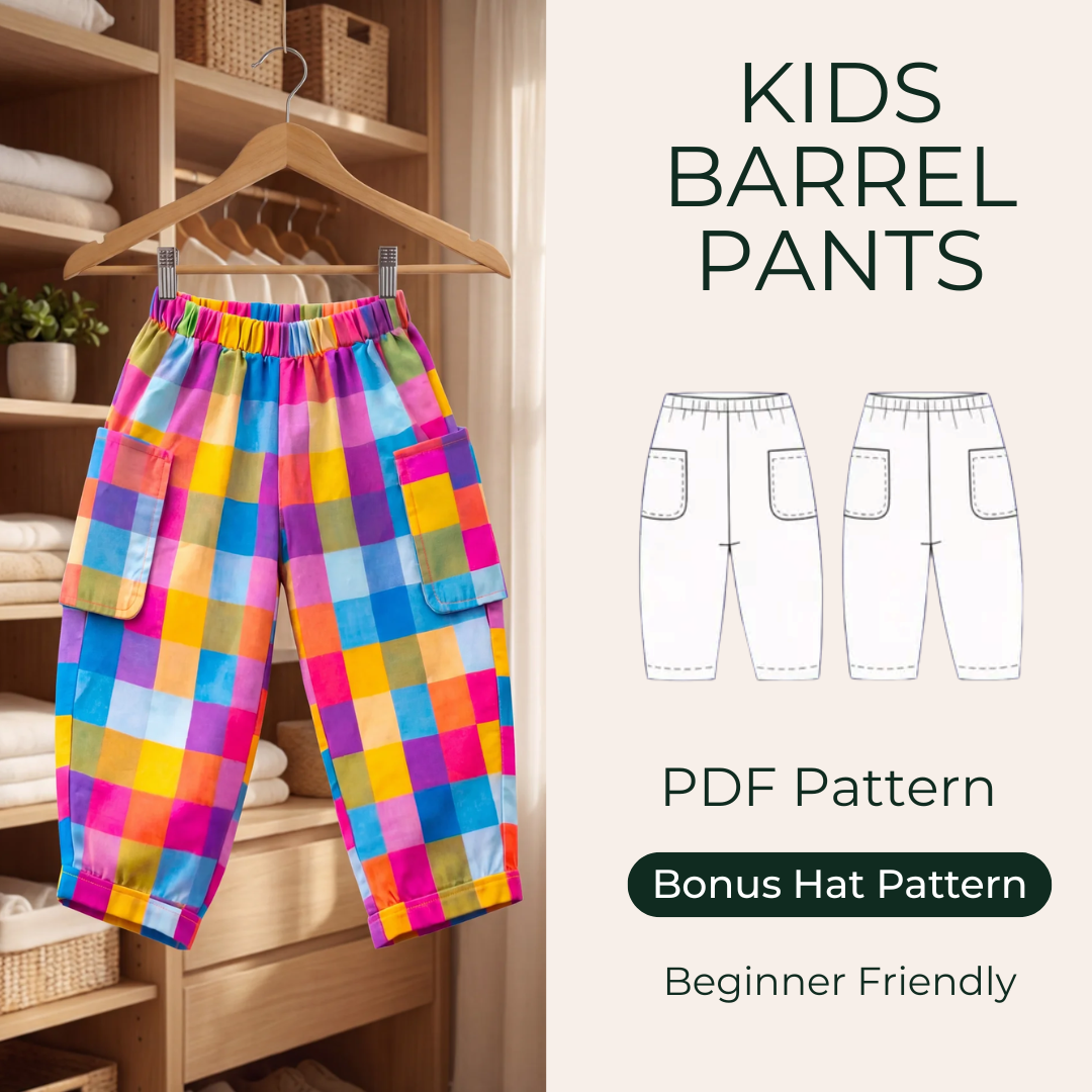 Kids Barrel Pants Sewing Pattern, Beginner Friendly Instructions, Sizes 3M-4Y
