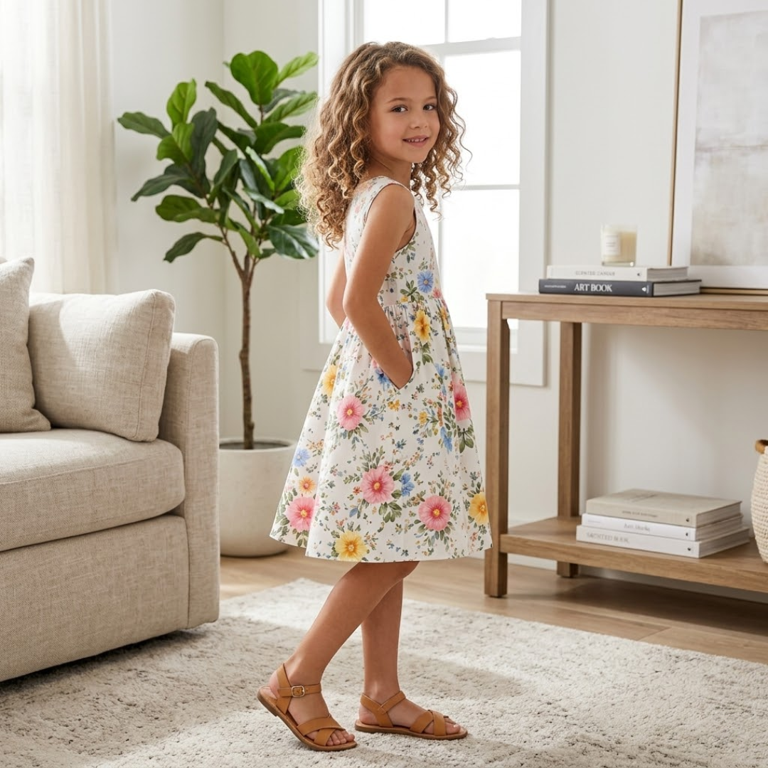 Kids Dress Sewing Pattern PDF, Girls V Neck Dress, Sizes 2Y-10Y